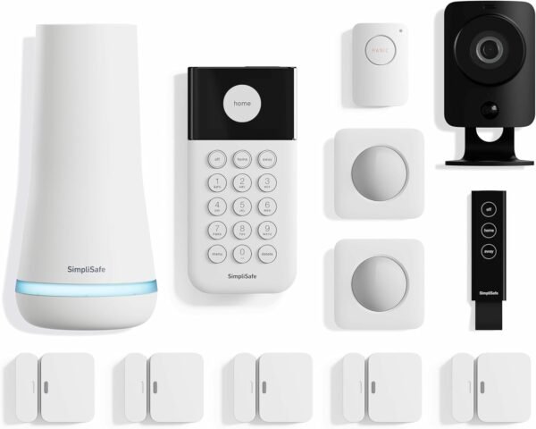 SimpliSafe security system components on display.