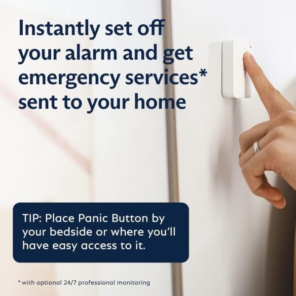 Finger pressing wall-mounted emergency alarm button.