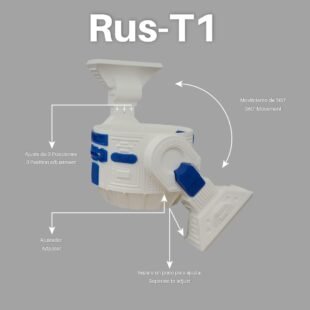 Rus-T1 model, adjustable robotic device with 360° movement.