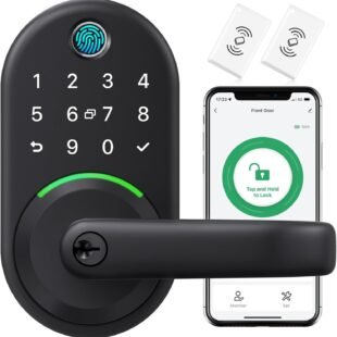 Smart lock with keypad, smartphone control, RFID cards.