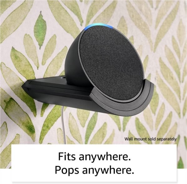 Smart speaker wall mount on decorative wallpaper.