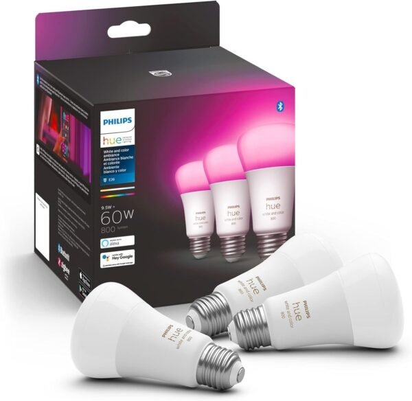 Philips Hue smart bulbs with color changing feature.