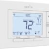 Smart thermostat displaying room temperature and cooling settings.