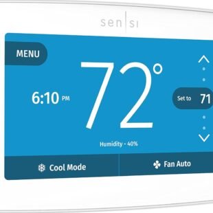 Sensi smart thermostat displaying temperature and time.
