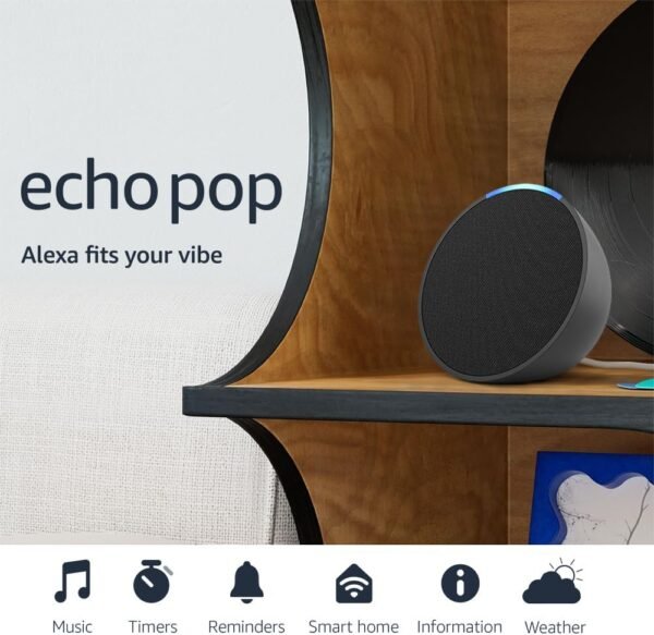 Echo Pop smart speaker on shelf