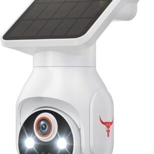 Solar-powered security camera with lights.