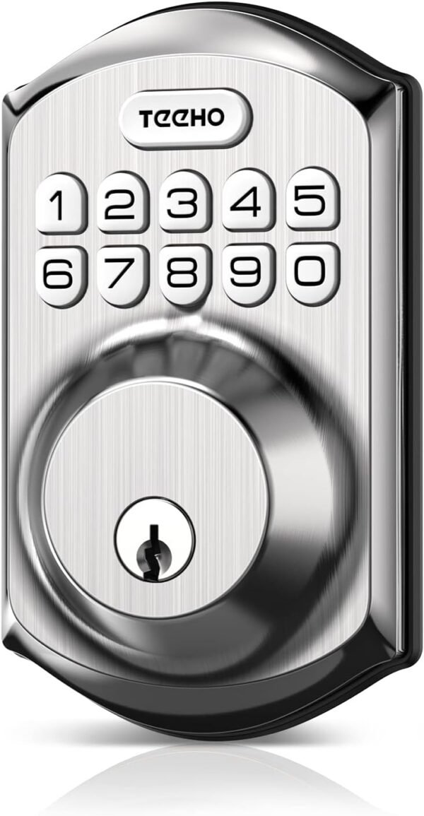 Keypad deadbolt lock with numbers and keyhole