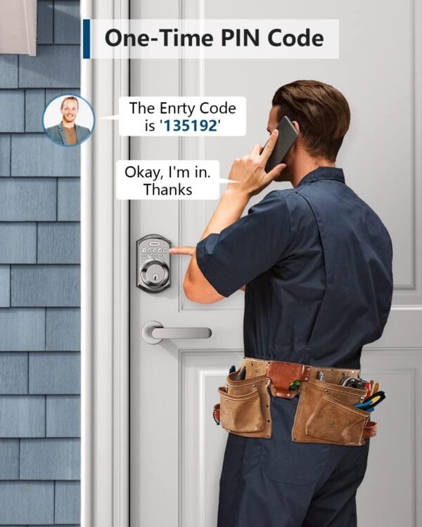 Person using phone for door entry with PIN code.