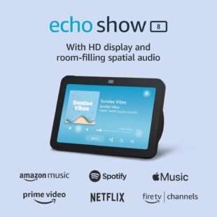 Echo Show 8 with HD display and spatial audio.