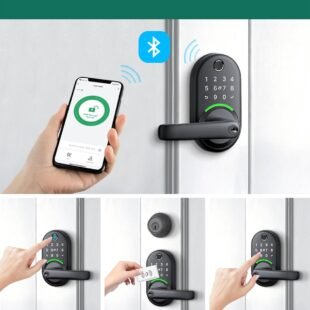 Smart lock with multiple unlocking methods: phone, fingerprint, passcode.