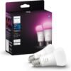 Philips Hue smart bulbs, packaging and bulbs shown.