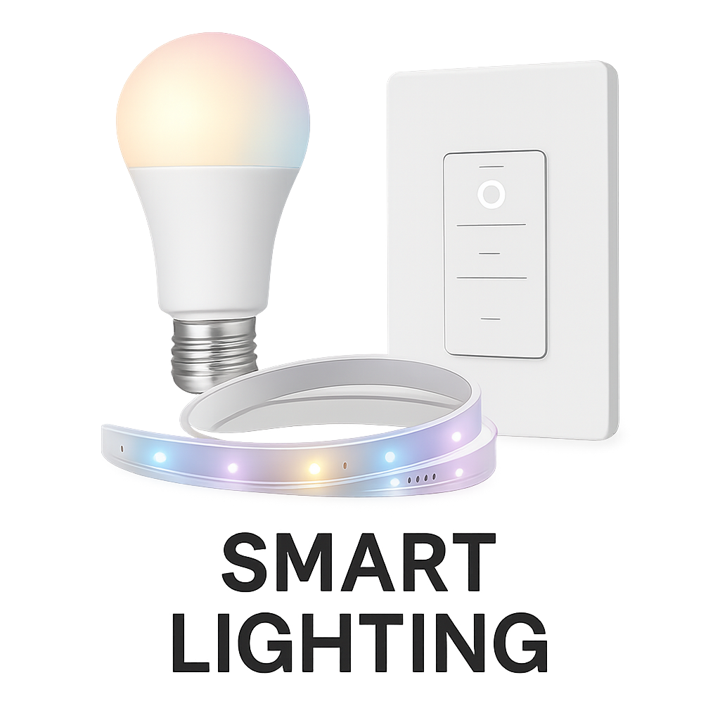 Smart lighting bulb, light strip, and switch.