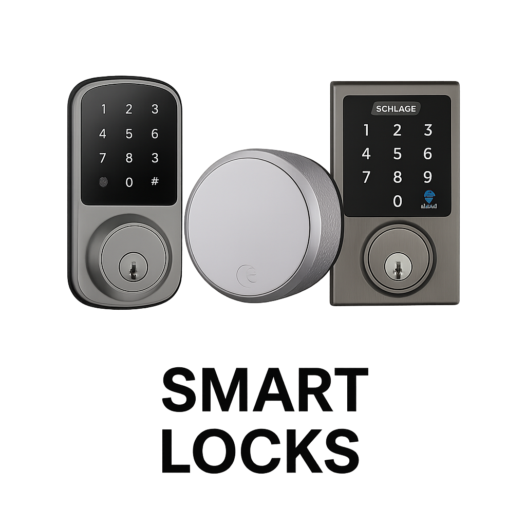 Three modern smart locks with keypads