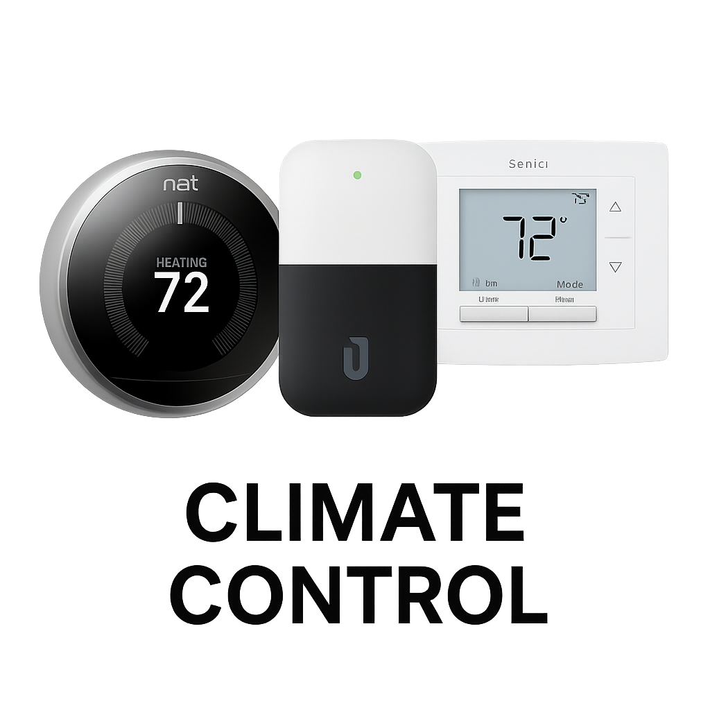 Climate control smart thermostats display temperature