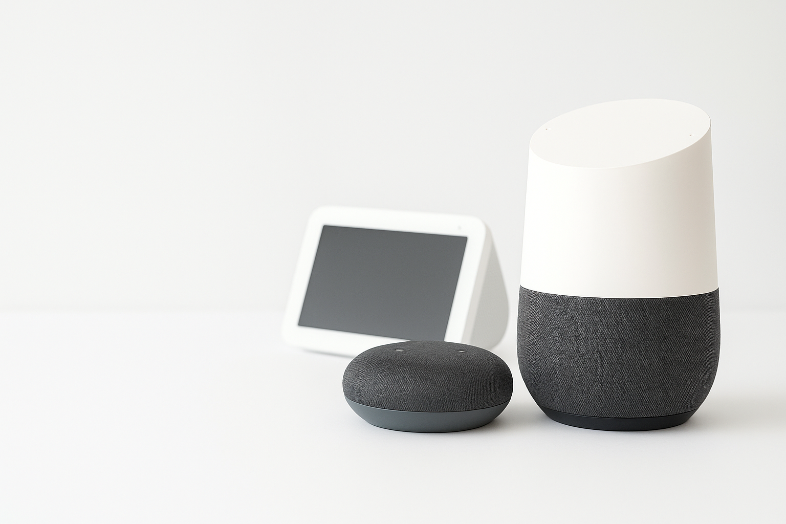 Smart home devices on white background
