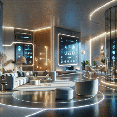 Modern smart home interior with futuristic technology.