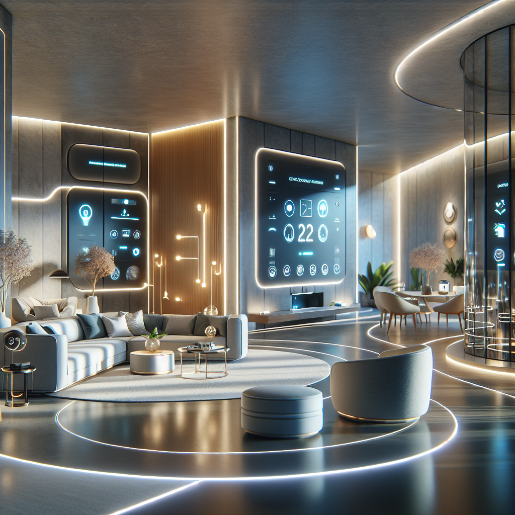 Modern smart home interior with futuristic technology.