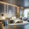Modern smart bedroom with futuristic design features.