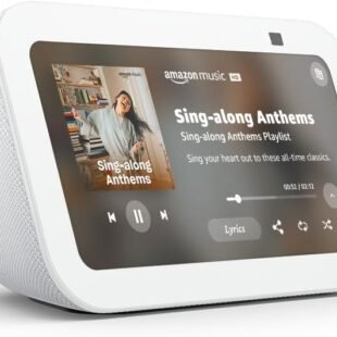 Smart display showing Amazon Music playlist.