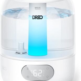 Smart humidifier with digital display and water tank.