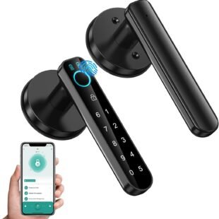 Smart lock with keypad and fingerprint scanner.