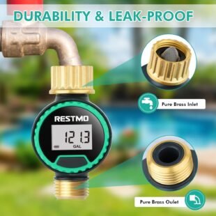 Durable, leak-proof water meter with brass fittings.